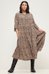 Maxikleid, A-Line, Leo-Print, Tunika-Ausschnitt, 3/4-Ärmel