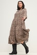 Maxikleid, A-Line, Leo-Print, Tunika-Ausschnitt, 3/4-Ärmel