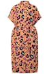 Košilové midi šaty, oversize, barevný leopardím vzor, vázací pásek