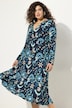 Vestido midi de jersey, forma en A, escote en V, manga larga