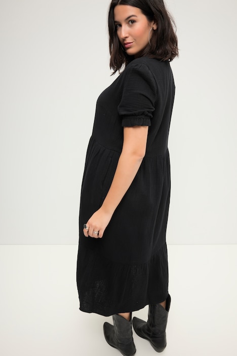 Muslin Empire A-line Short Sleeve Cotton Dress