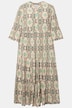 Maxikleid, A-Line, Boho-Print, Tunika-Ausschnitt, 3/4-Ärmel