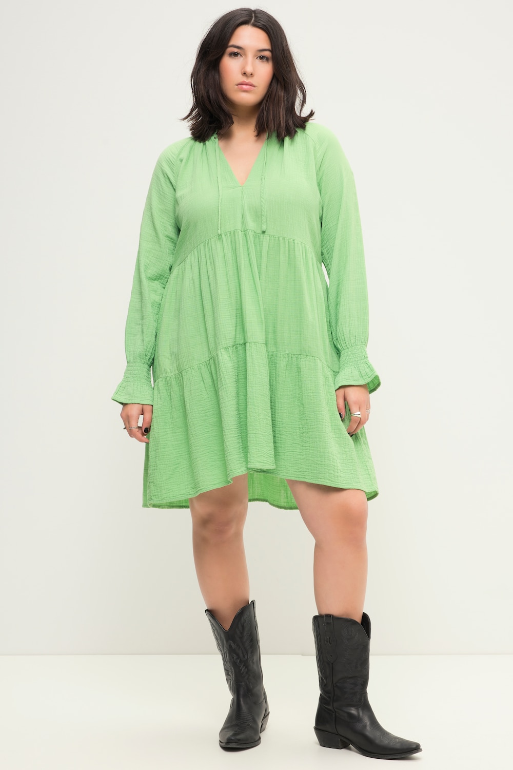 Große Größen Musselin-Minikleid, Damen, türkis, Größe: 42/44, Baumwolle, Studio Untold