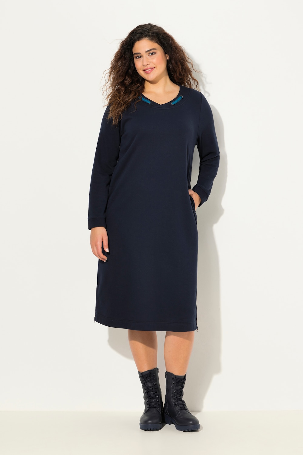 Große Größen Sweatkleid, Damen, blau, Größe: 46/48, Polyester/Baumwolle, Ulla Popken