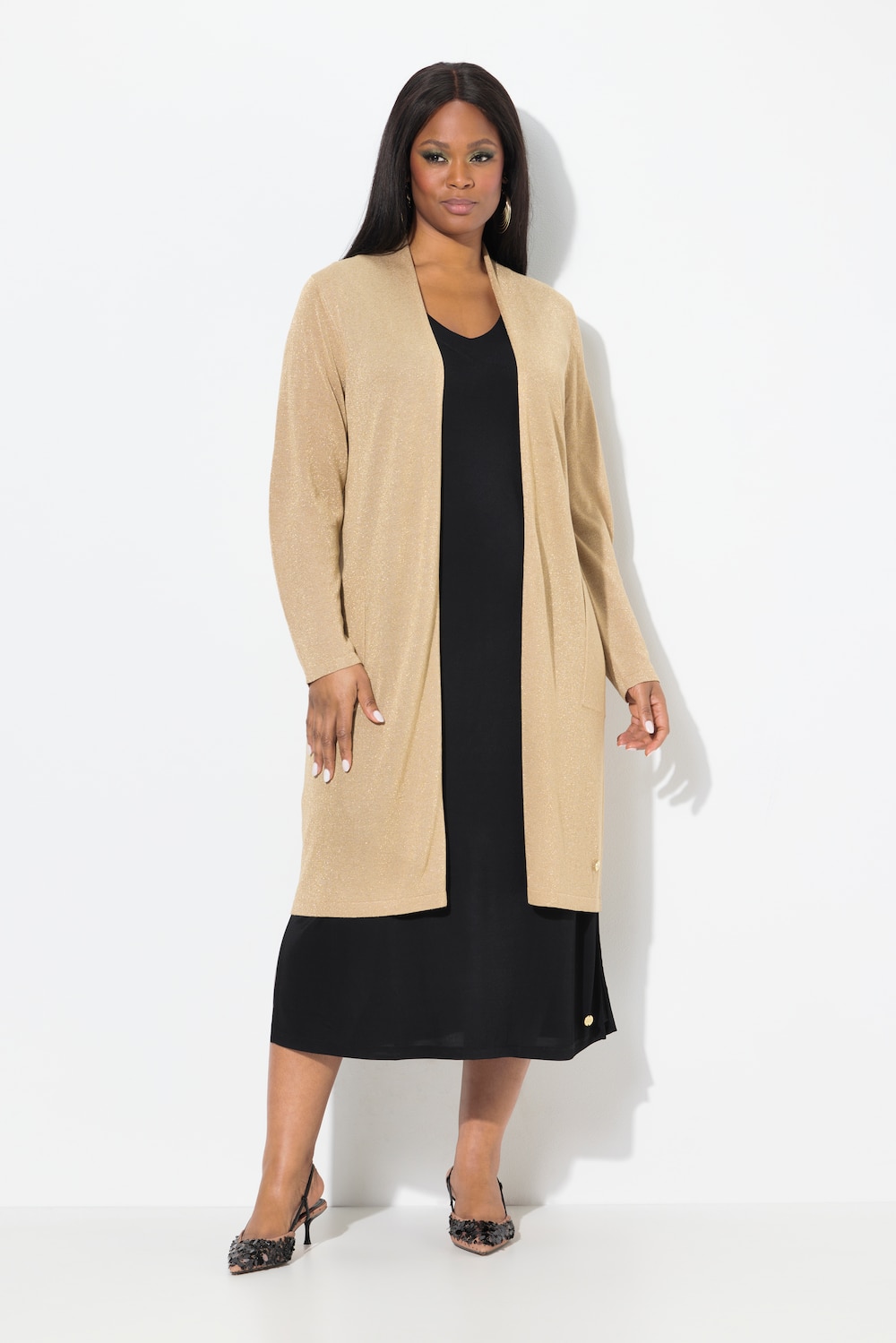 Große Größen Long-Strickjacke, Damen, orange, Größe: 54/56, Viskose/Metallische Fasern, Ulla Popken