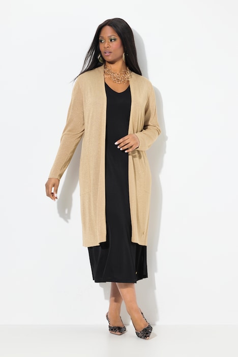 Shimmering Longline Open Shape Cardigan