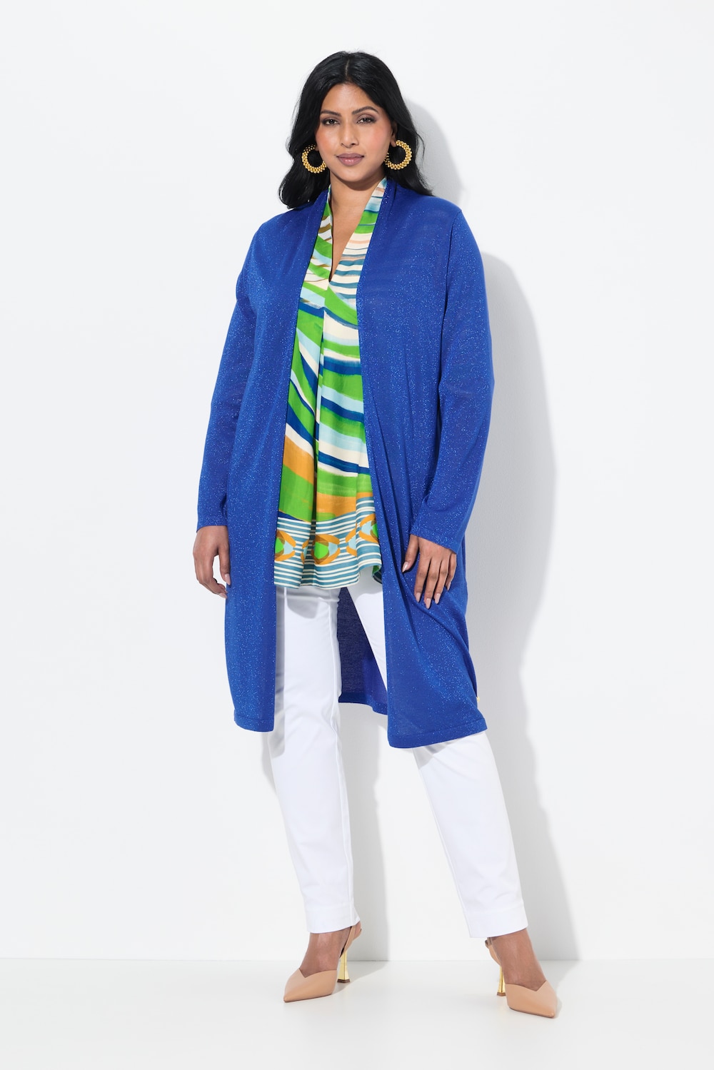 Große Größen Long-Strickjacke, Damen, lila, Größe: 50/52, Viskose/Metallische Fasern, Ulla Popken