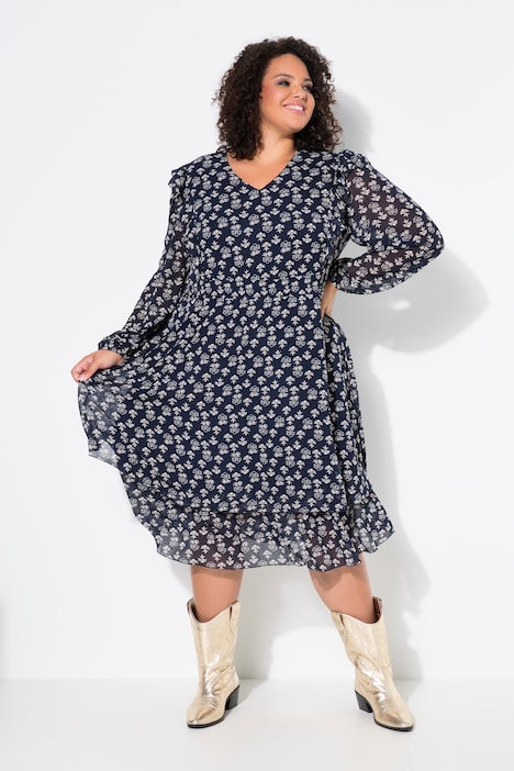 Sheer Long Sleeve Layered Floral Dress