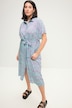 Skjortebluse-midikjole, oversized med tofarvet print og bindebånd