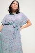 Skjortebluse-midikjole, oversized med tofarvet print og bindebånd