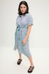 Skjortebluse-midikjole, oversized med tofarvet print og bindebånd