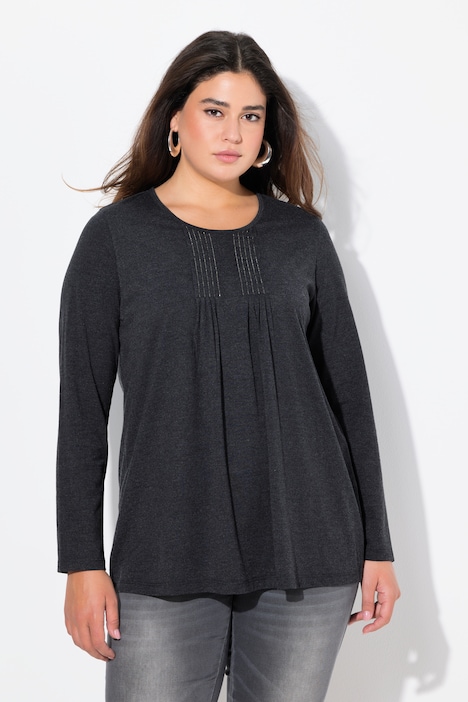 Pleated Rhinestone Detail Long Sleeve Tee