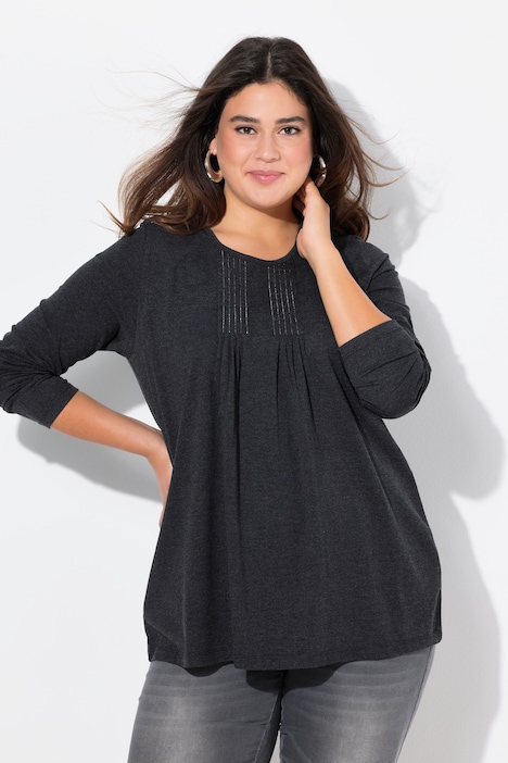 Pleated Rhinestone Detail Long Sleeve Tee