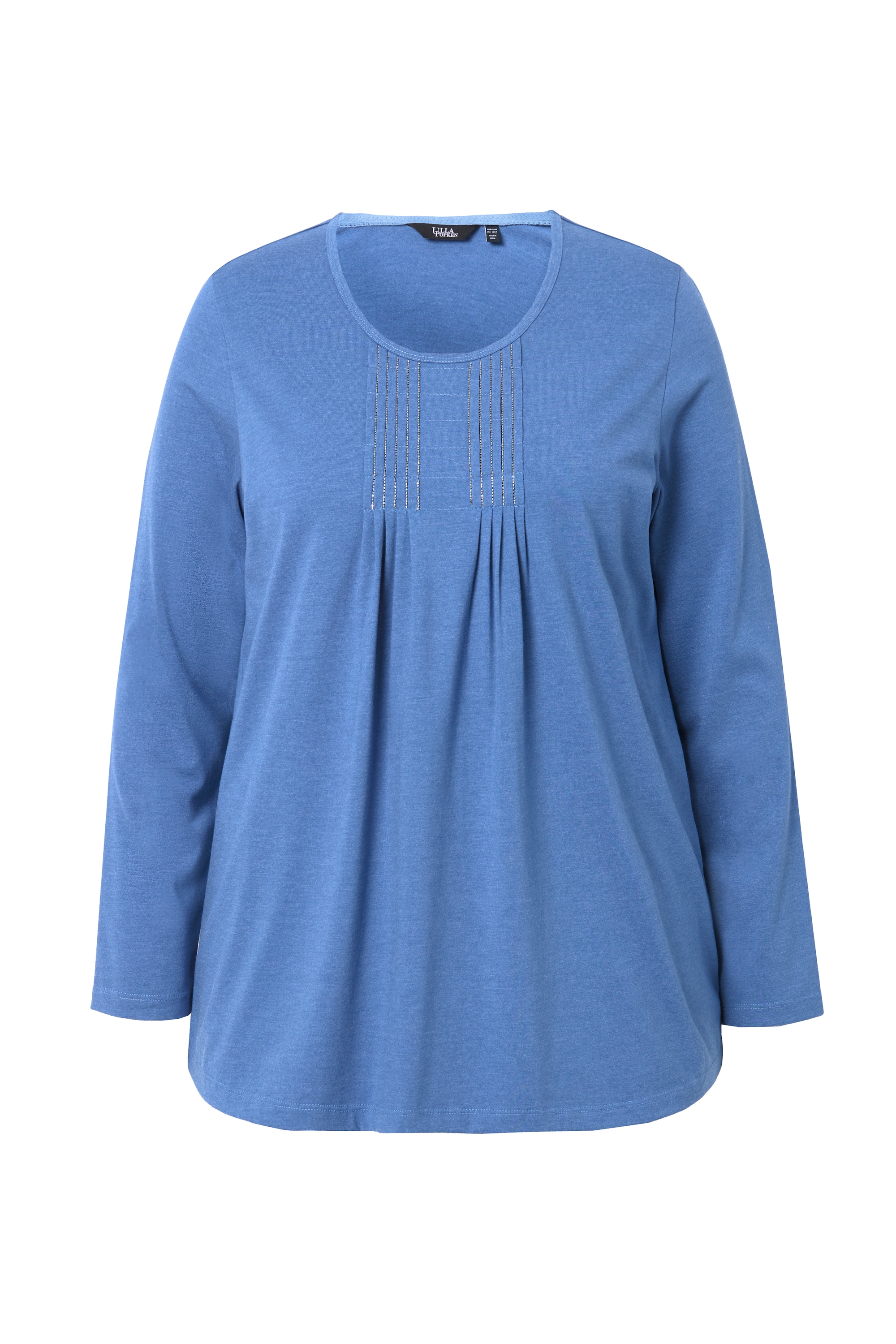 Ulla Popken Damen große Größen Shirt Falten Perlen A Linie Langarm 831073