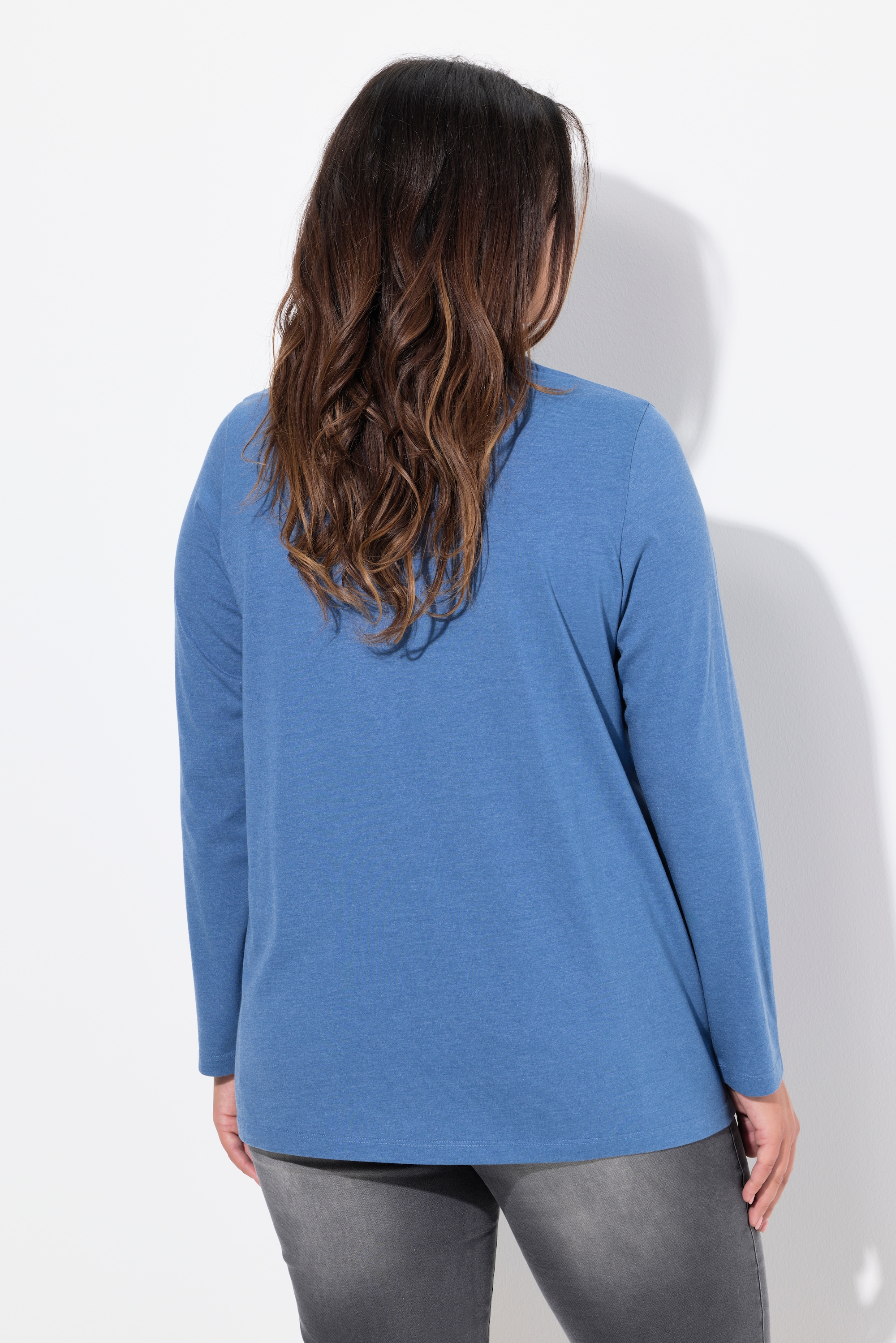 Ulla Popken Damen große Größen Shirt Falten Perlen A Linie Langarm 831073