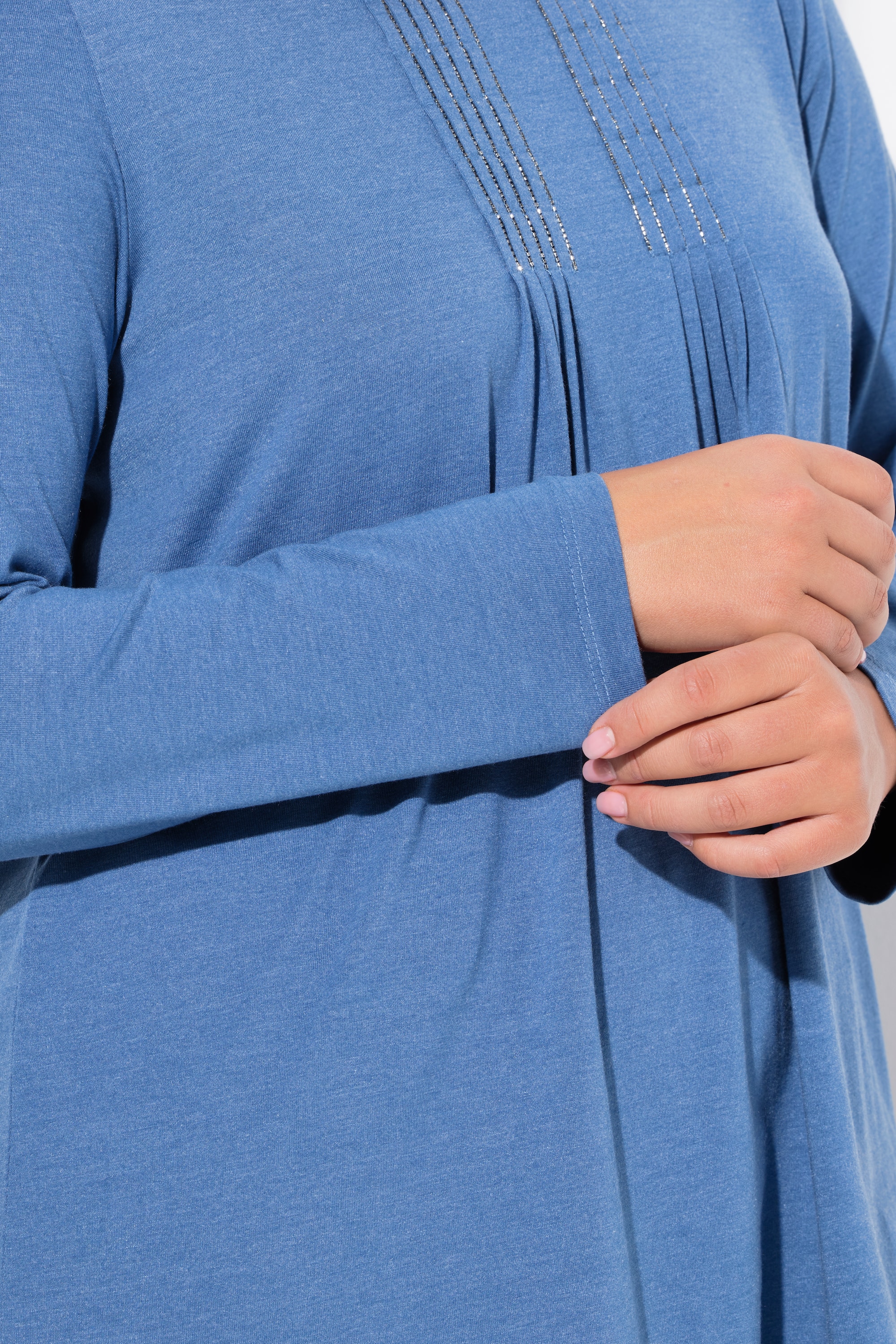 Ulla Popken Damen große Größen Shirt Falten Perlen A Linie Langarm 831073
