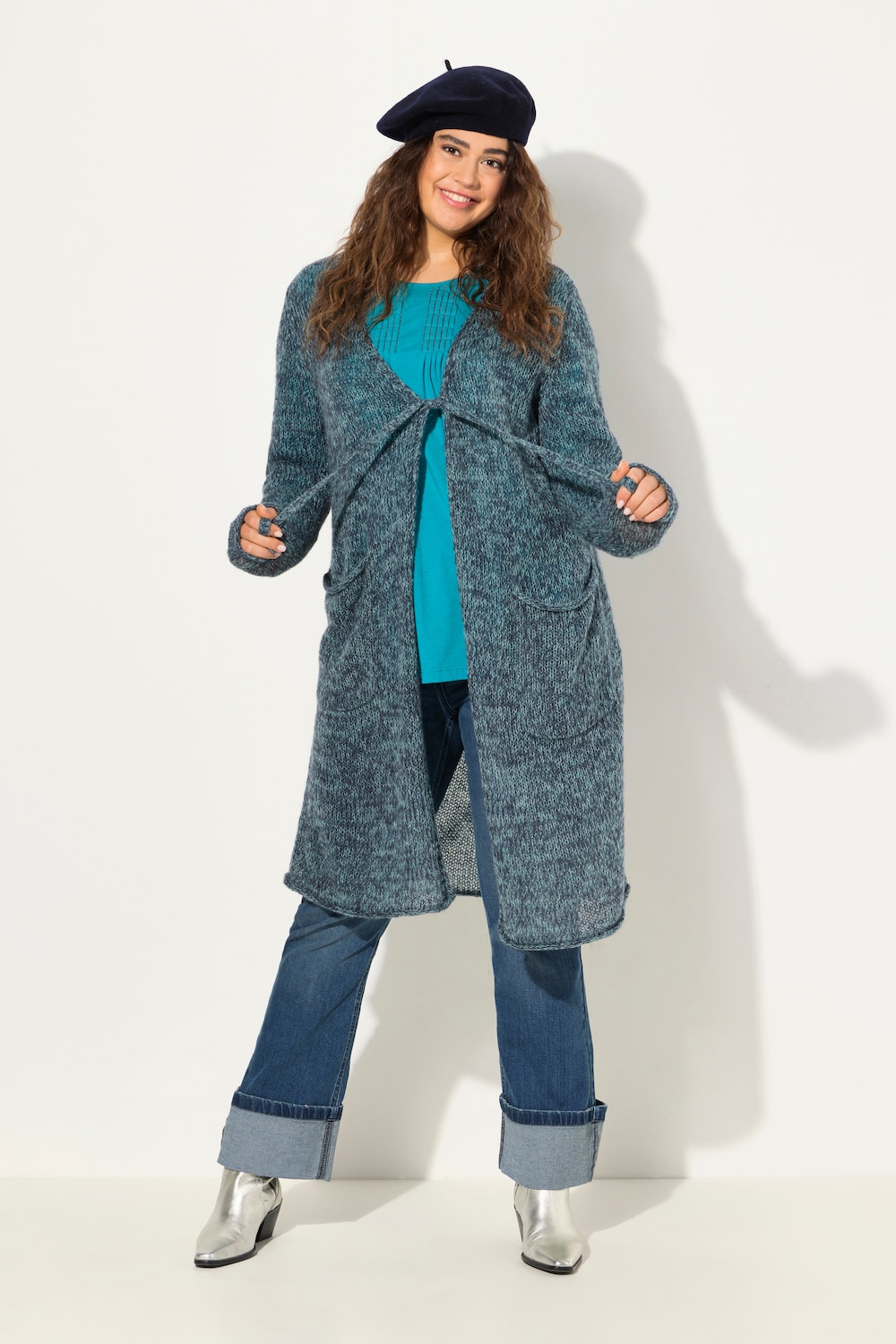 Große Größen Long-Strickjacke, Damen, türkis, Größe: 62/64, Synthetische Fasern, Ulla Popken