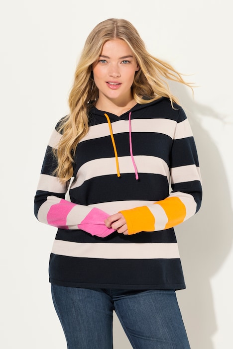 Striped Knit Hoodie Sweater Long Sleeve