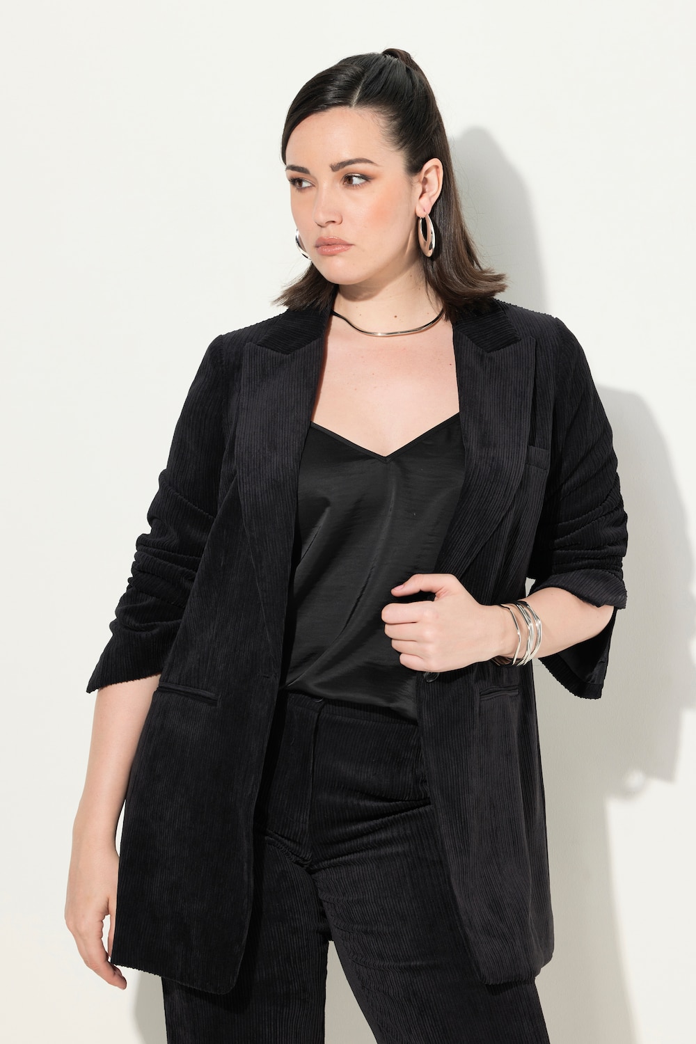 Große Größen Cord-Blazer, Damen, schwarz, Größe: 48, Polyester/Synthetische Fasern, Ulla Popken