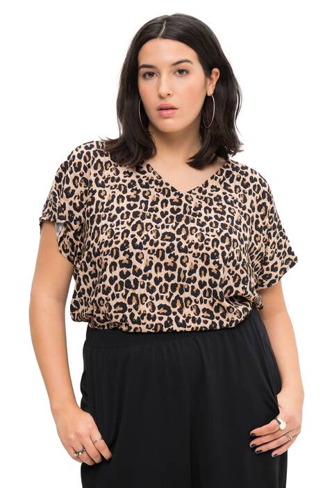 Halenkové tričko, oversize, leopardí potisk, výstřih do V