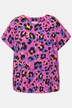 Vävd topp, oversize-modell, leopardprint i färg, rund hals