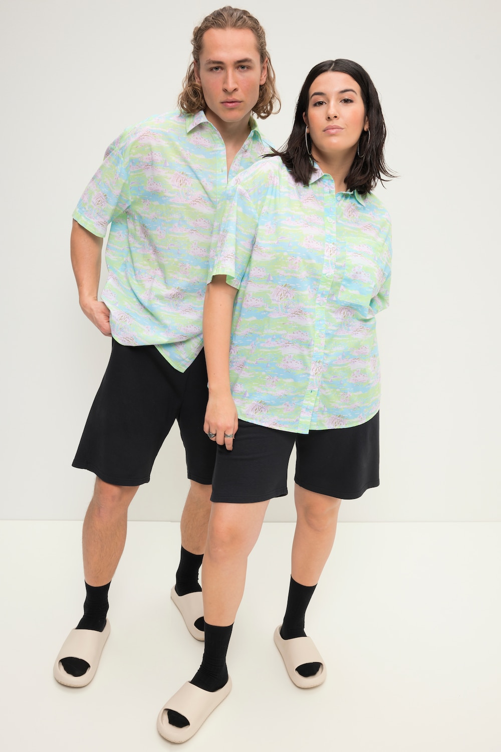 Große Größen Hawaiihemd, Damen, türkis, Größe: M, Baumwolle, Studio Untold