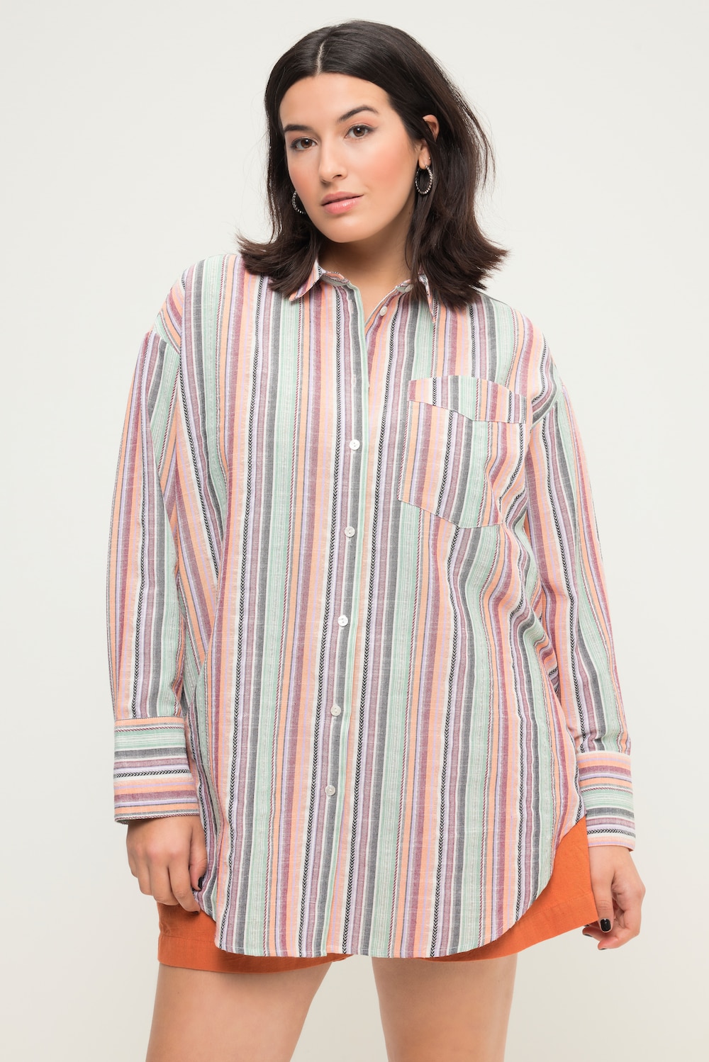 Große Größen Hemdbluse, Damen, orange, Größe: 50/52, Polyester/Baumwolle, Studio Untold