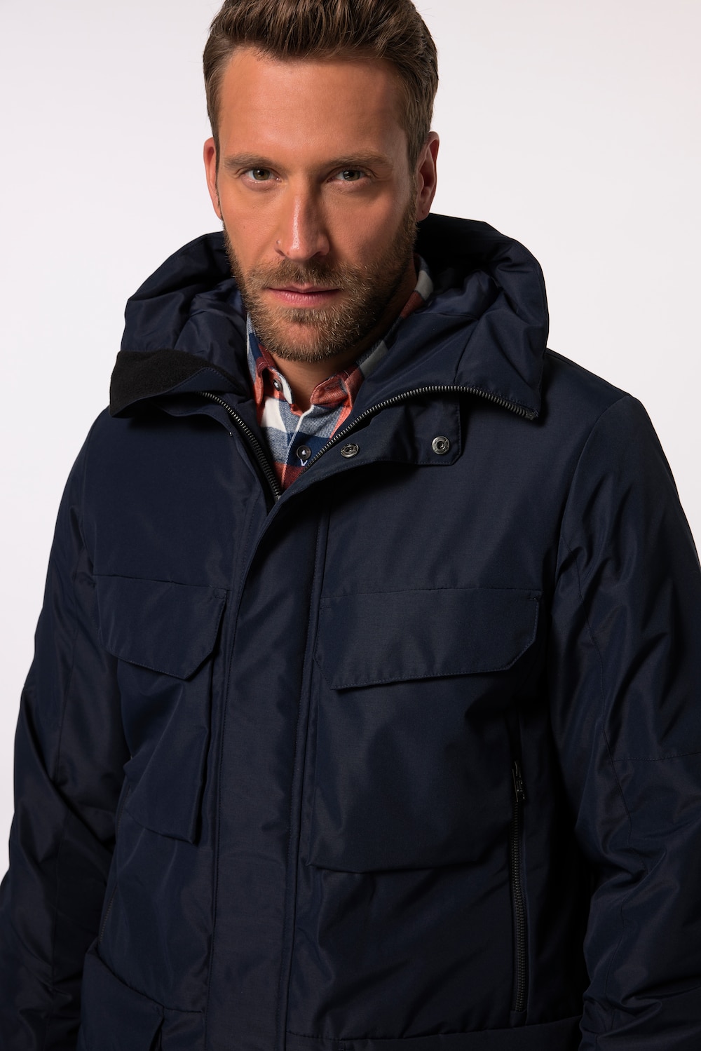 Stora storlekar Parkas med huva, Her, blå, storlek: XL, Polyester, JP1880