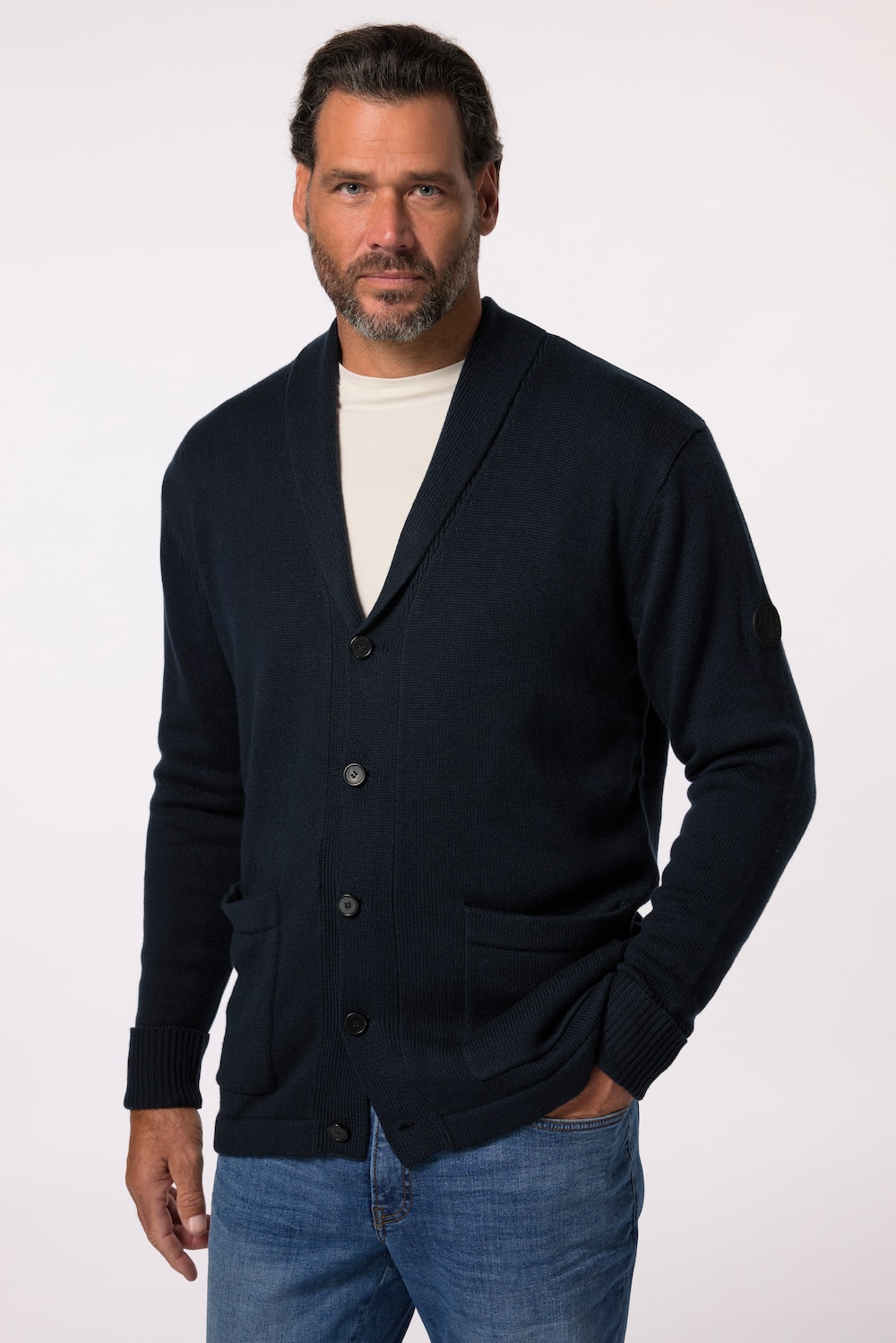 Große Größen JP AWARE Strickjacke, Herren, blau, Größe: L, Polyester/Wolle/Synthetische Fasern, JP-Aware