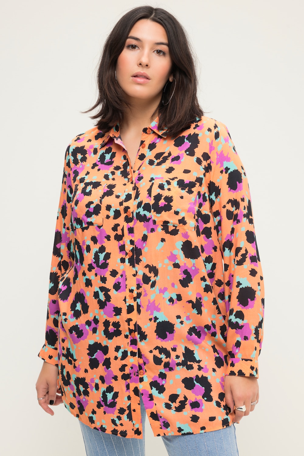 Hemdbluse, Boxy Shape, Color-Leo, Hemdkragen, Langarm