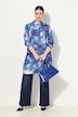 Longbluse, Batikmuster, A-Linie, Stehkragen, Langarm