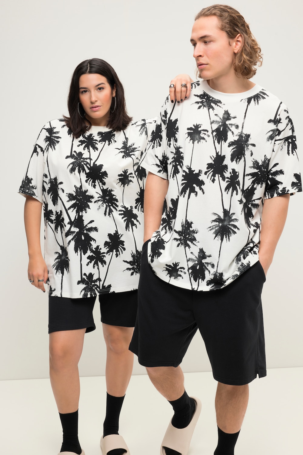 Oversize-Shirt, Palmenprint, Rundhals, Halbarm, Unisex