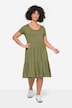 Jersey jurk, ronde hals, halve mouwen, volantzoom