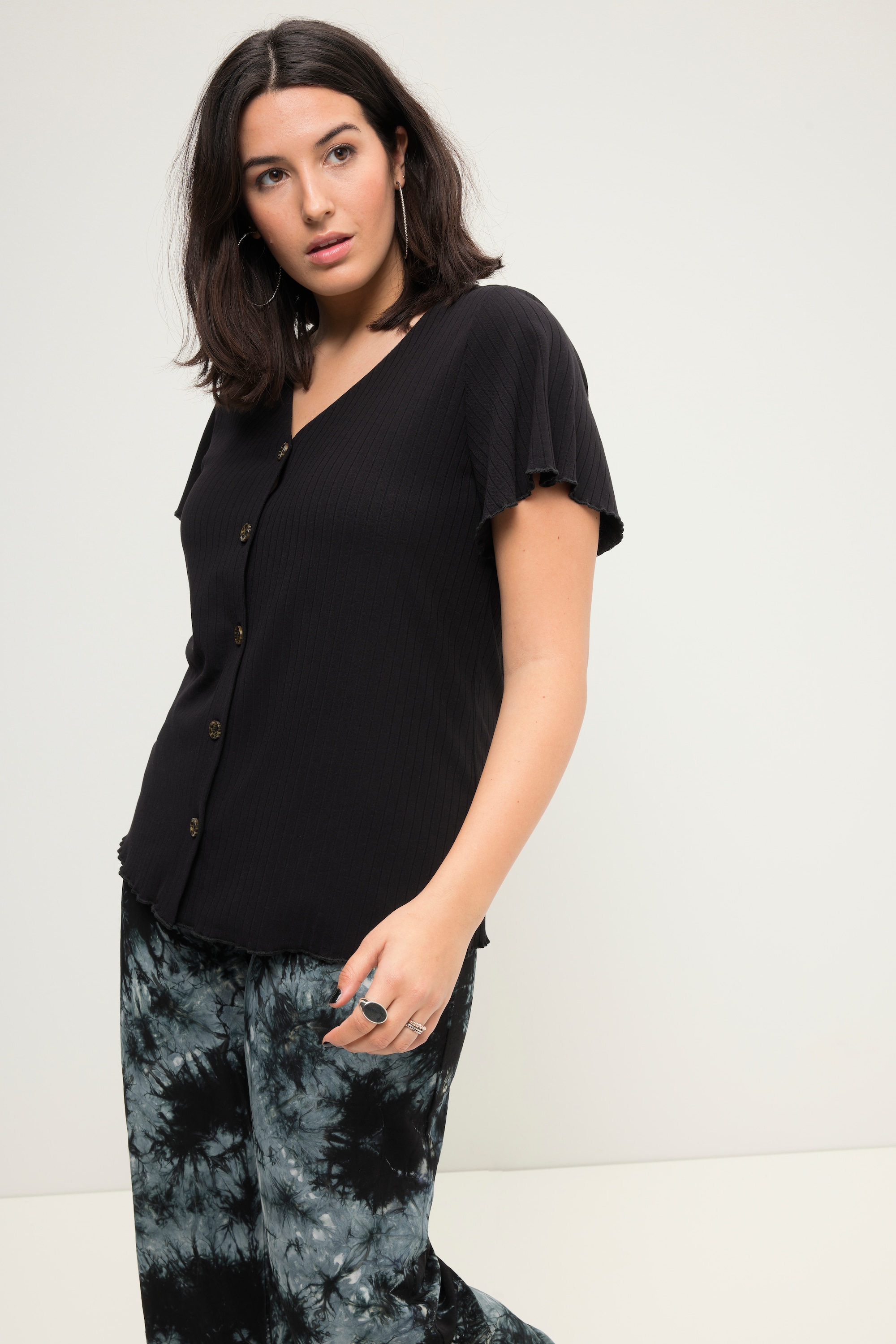 Studio Untold Damen große Größen Rippshirt Classic Shape Flügel Halbarm 831279