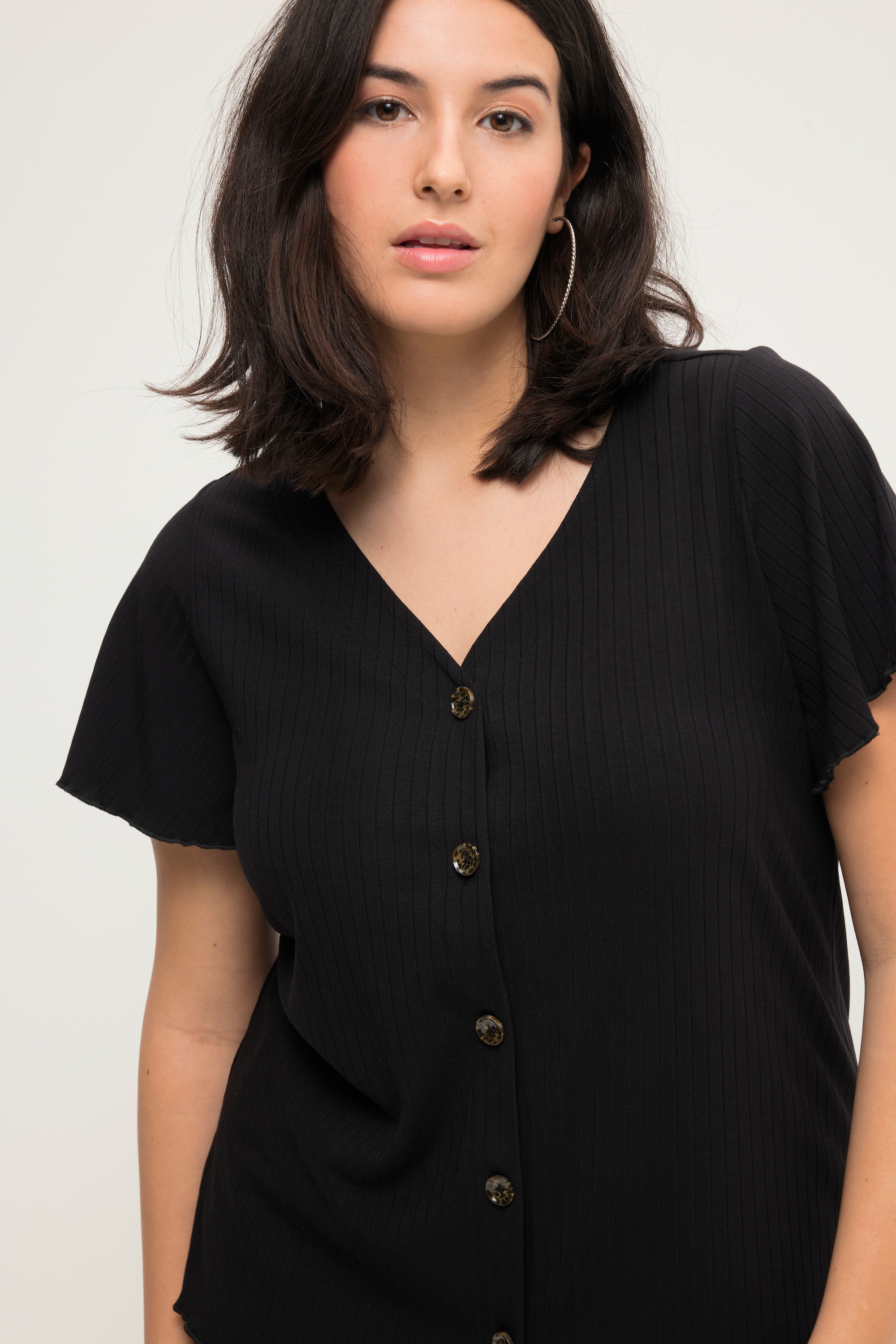 Studio Untold Damen große Größen Rippshirt Classic Shape Flügel Halbarm 831279