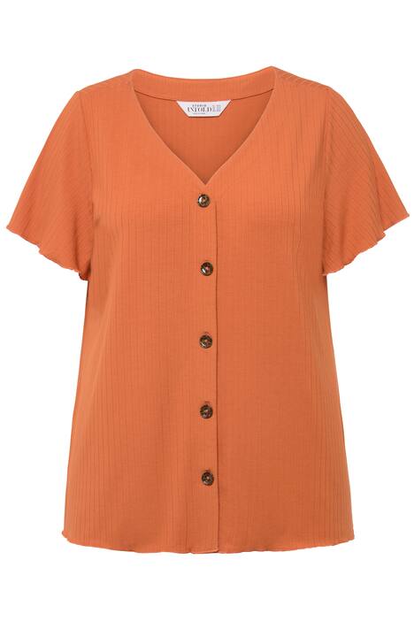 Žebrované tričko, Classic střih, výstřih do V, krátké křidélkové rukávy