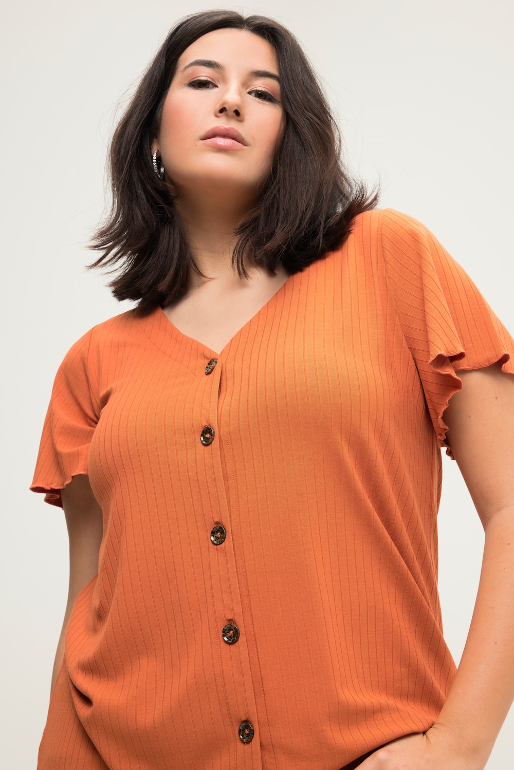 Große Größen Rippshirt, Damen, orange, Größe: 54/56, Viskose/Polyester, Studio Untold