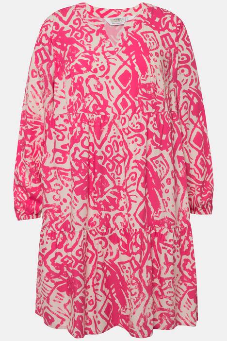 Kleid, Alloverdruck, Tunika-Ausschnitt, Langarm