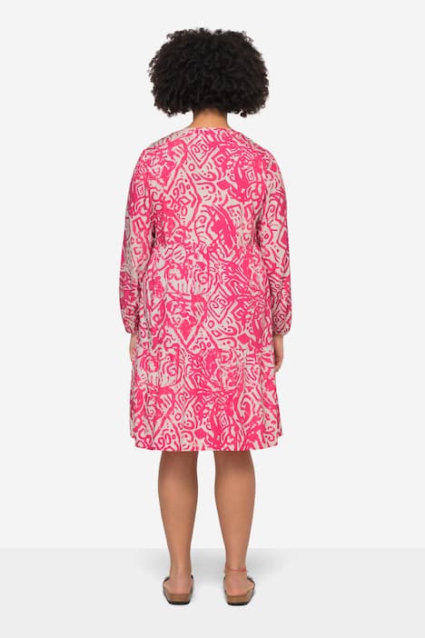 Kleid, Alloverdruck, Tunika-Ausschnitt, Langarm