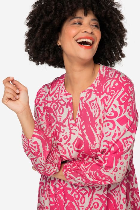 Kleid, Alloverdruck, Tunika-Ausschnitt, Langarm