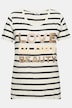 Striped Half-Sleeve Crew Neck Ribbed Jersey T-Shirt with Inscription