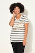 Striped Half-Sleeve Crew Neck Ribbed Jersey T-Shirt with Inscription