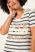 Striped Half-Sleeve Crew Neck Ribbed Jersey T-Shirt with Inscription