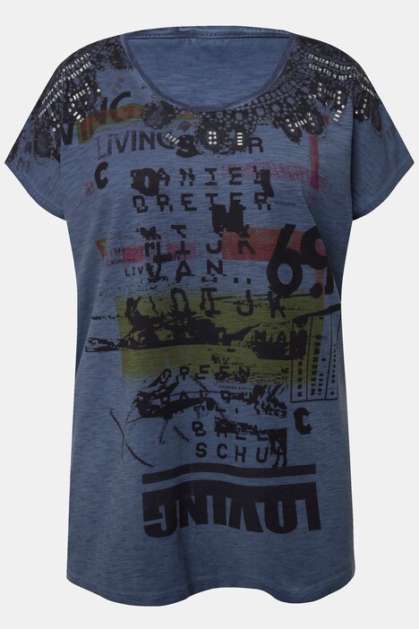 T-Shirt, oversized, Schrift-Motiv, Rundhalsausschnitt, überschnittene Schultern