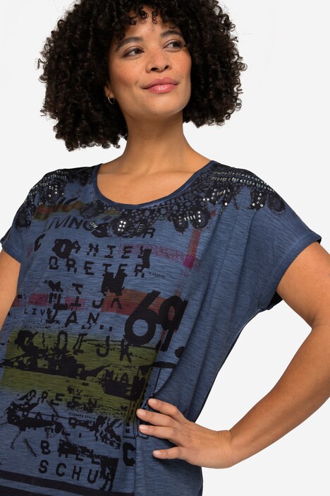 T-Shirt, oversized, Schrift-Motiv, Rundhalsausschnitt, überschnittene Schultern