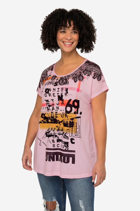 T-Shirt, oversized, Schrift-Motiv, Rundhalsausschnitt, überschnittene Schultern