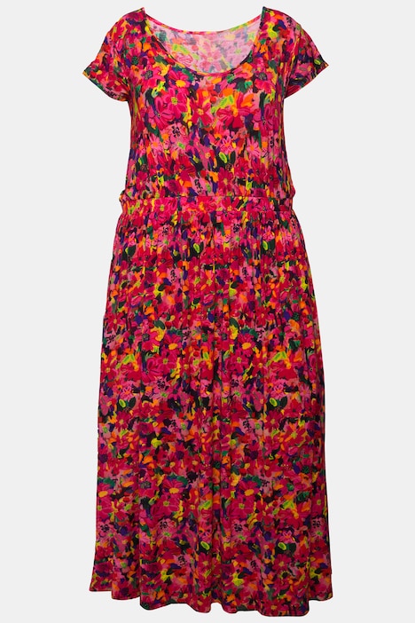 Jersey-Midikleid, A-Line, floraler Alloverdruck