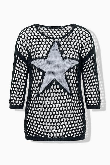 Sweter, luźny krój, dzianina z grubymi oczkami, gwiazda, rękaw 3/4