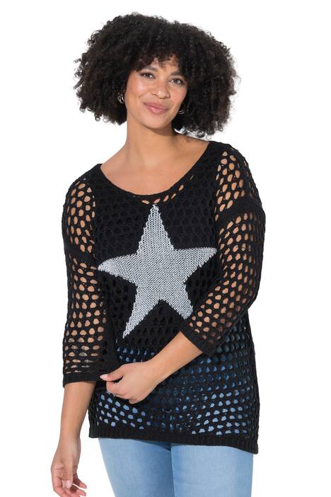 Svetr, Relax střih, hrubý úplet, hvězda, 3/4 rukávy