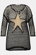 3/4-Sleeve Relaxed Fit Crew Neck Perforated Knit Star Sweater